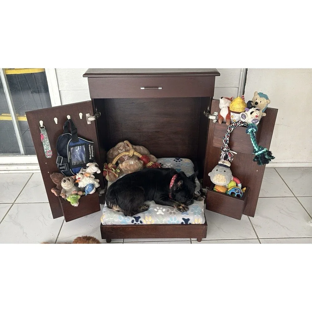 Murphy Style Dog Bed with Memory Foam Standard, Dark Wood For Small Dog Or Cat